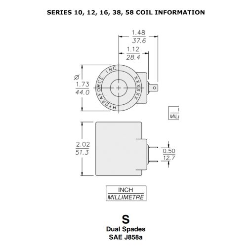 HydraForce 6351024 Bobina de válvula de solenoide, 2 conectores de pala, 24 V CC, serie 10