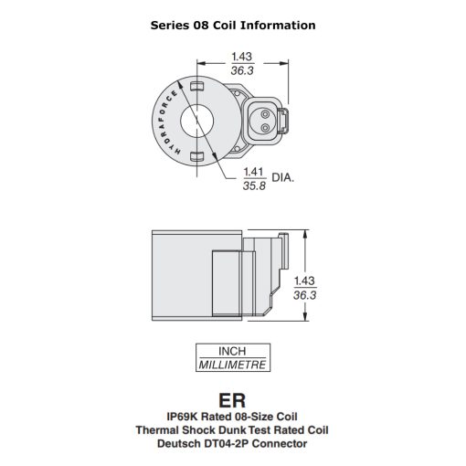 HydraForce 4303624 Solenoid Valve, Deutsch Connector, 24v DC, 08 Series