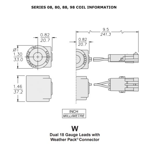 HydraForce 6309412 Solenoid Valve, Weather Pack Connector, 12v DC, 08 Series