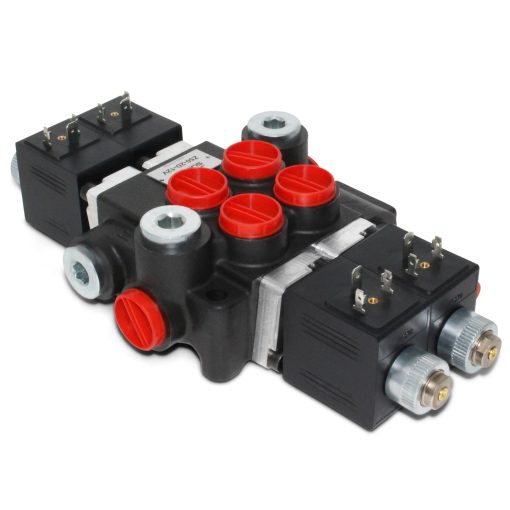 Hydraulic Monoblock Solenoid Control Valve, 2 Spool, 13 GPM, 12V DC