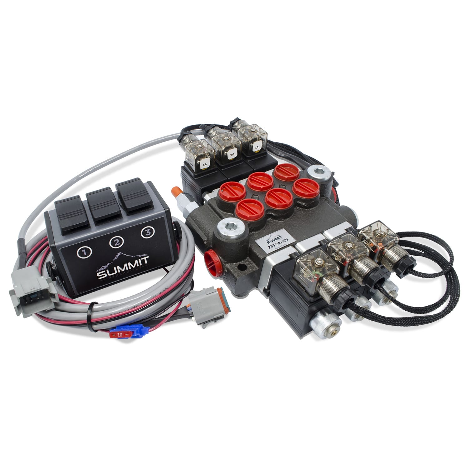 Válvula de control direccional de solenoide monobloque hidráulico, 3 carretes, 21 GPM