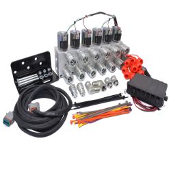 Kit Multiplicador Hidráulico, Válvula Selector de 6 Circuitos, Incluye Acopladores y Caja de Interruptores de Control
