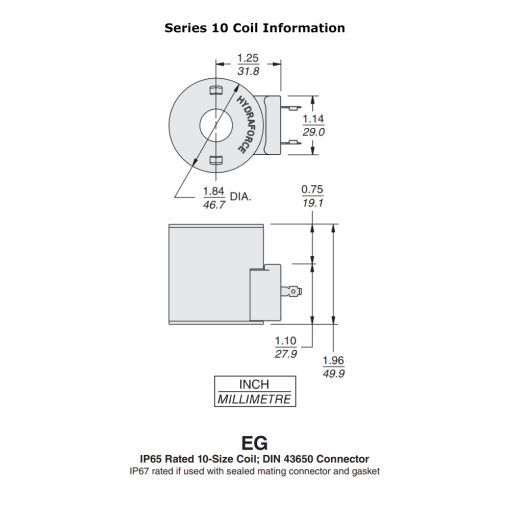 HydraForce 4305882 Solenoid Valve Coil, 3 Prong DIN Connector, 12v DC, 10 Series