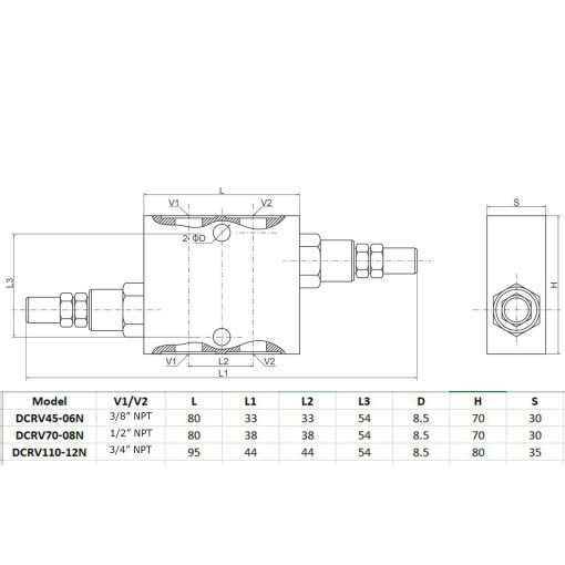 Válvula hidráulica de alivio de doble cruce, conexiones NPT de 3/8", 12 GPM - Imagen 2