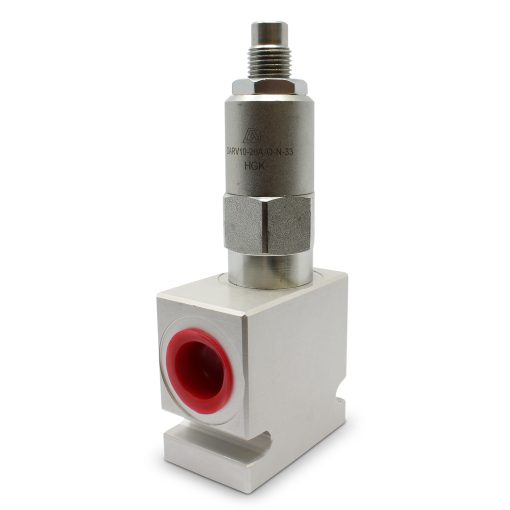 Side view of Adjustable Pressure Relief Valve; Pilot-Operated; 6 GPM; 3000 PSI; #8 SAE (3/4 – 16 ORB)