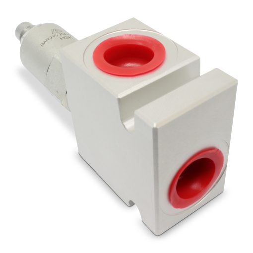 Top view of Adjustable Pressure Relief Valve; Pilot-Operated; 6 GPM; 3000 PSI; #8 SAE (3/4 – 16 ORB)